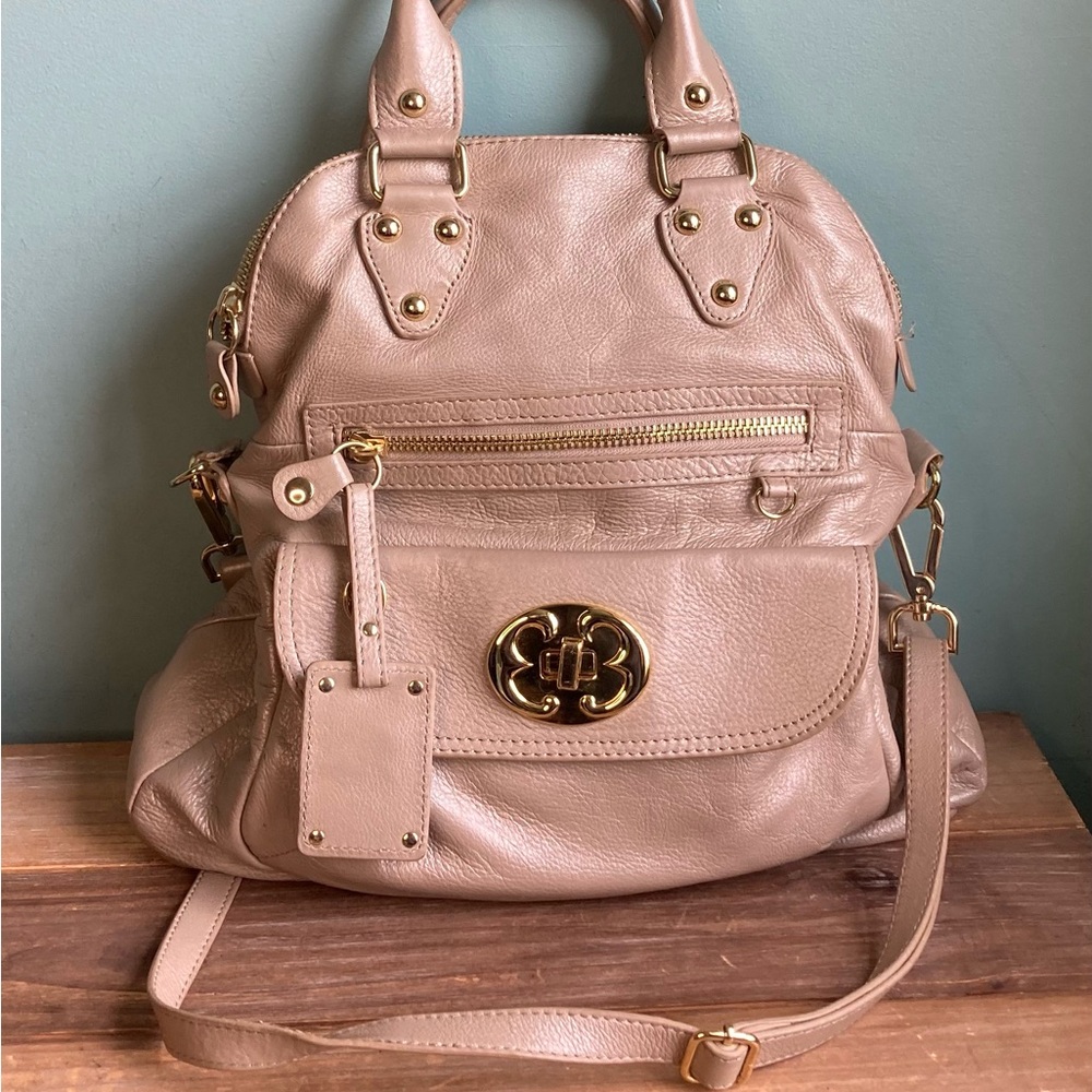 Emma Fox Chic Leather Convertible Fold-Over Satchel Bag